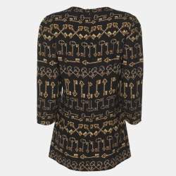 مملوكة مسبقًا Dolce & Gabbana Black Printed Crepe Long Sleeve Blouse M