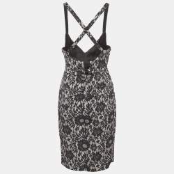 Pre Owned Dolce & Gabbana Black Lace Print Jersey Ruched Midi Dress S