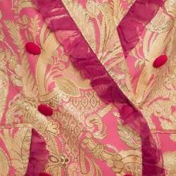 Pre Owned Dolce & Gabbana Pink/Gold Jacquard Ruffled Double Breasted Blazer S