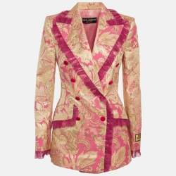 Pre Owned Dolce & Gabbana Pink/Gold Jacquard Ruffled Double Breasted Blazer S