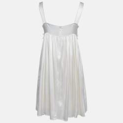 Pre Owned Dolce & Gabbana Cream Silk Lace Trimmed Mini Dress M