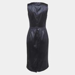 Pre Owned Dolce & Gabbana Navy Blue Satin Sheath Midi Dress M
