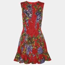 Pre Owned Dolce & Gabbana Red Printed Jacquard Dress S