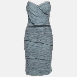مملوكة مسبقًا Dolce & Gabbana Ice Blue Silk Ruched Strapless Dress M