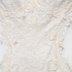 Pre Owned Dolce & Gabbana Cream Silk Blend Lace Detail Bodysuit M