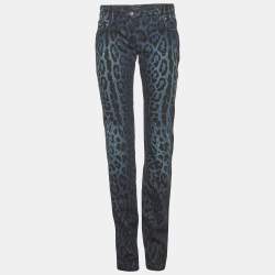 Pre Owned Dolce & Gabbana Blue Leopard Print Slim Jeans S/Waist 28"