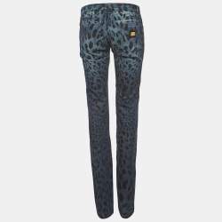 Pre Owned Dolce & Gabbana Blue Leopard Print Slim Jeans S/Waist 28"