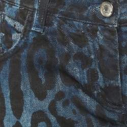 Pre Owned Dolce & Gabbana Blue Leopard Print Slim Jeans S/Waist 28"