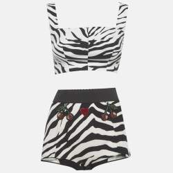 Pre Owned Dolce & Gabbana Black/White Zebra Print Cotton Set XS