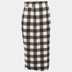 Pre Owned Dolce & Gabbana Monochrome Checkered Crepe Midi Skirt M