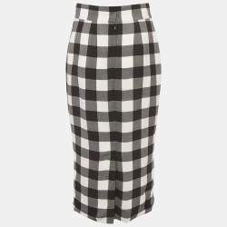 Pre Owned Dolce & Gabbana Monochrome Checkered Crepe Midi Skirt M