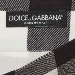 Pre Owned Dolce & Gabbana Monochrome Checkered Crepe Midi Skirt M