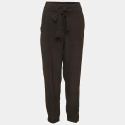 مملوكة مسبقًا Roberto Cavalli Black Silk Belted Pants L