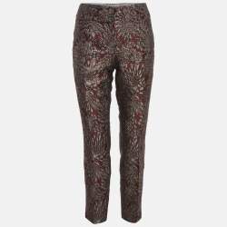 Pre Owned Dolce & Gabbana Burgundy/Grey Floral Jacquard Straight Pants M