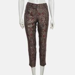 مملوكة مسبقًا Dolce & Gabbana Burgundy/Grey Floral Jacquard Straight Pants M