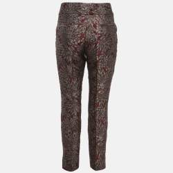 مملوكة مسبقًا Dolce & Gabbana Burgundy/Grey Floral Jacquard Straight Pants M