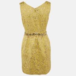 Pre Owned Dolce & Gabbana Yellow Brocade Crystal Embellished Mini Dress M