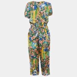 Pre Owned Dolce & Gabbana Multicolor Floral Print Silk Frilled Jumpsuit M