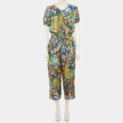 Pre Owned Dolce & Gabbana Multicolor Floral Print Silk Frilled Jumpsuit M