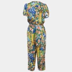 Pre Owned Dolce & Gabbana Multicolor Floral Print Silk Frilled Jumpsuit M
