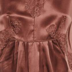 Pre Owned Dolce & Gabbana Brown Satin Lace Detail Top M