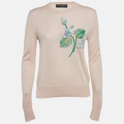 Pre Owned Dolce & Gabbana Pink Floral Applique Cashmere Sweater M