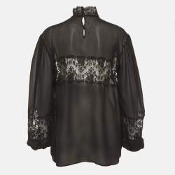 مملوكة مسبقًا بلوزة دولتشي آند غابانا كريب أسود بحافة دانتيل مقاس متوسط (ميديوم)