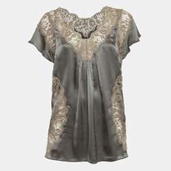 Pre Owned Dolce & Gabbana Green Lace Detail Blouse M