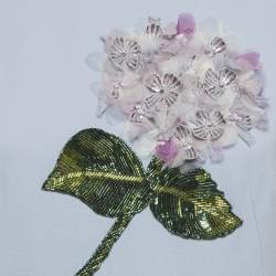 Pre Owned فستان ميدي دولتشي آند غابانا بلو كريب مزخرف هدرانجيا مقاس كبير - لارج