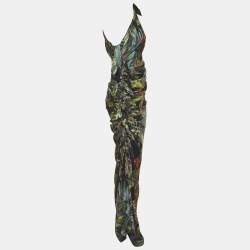 مملوكة مسبقًا Dolce & Gabbana Multicolor Jungle Print Silk One-Shoulder Ruched Dress S