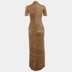 Pre Owned طقم بلوزة وتنانة جيرسي بنقشة ليوبارد بني دولتشي آند غابانا مقاس صغير/متوسط (سمول/ميديوم)