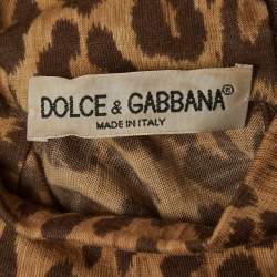 Pre Owned طقم بلوزة وتنانة جيرسي بنقشة ليوبارد بني دولتشي آند غابانا مقاس صغير/متوسط (سمول/ميديوم)