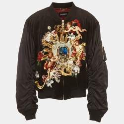 Pre Owned Dolce & Gabbana Black Floral Print Velvet Bomber Jacket XL