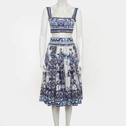 Pre Owned Dolce & Gabbana Blue Majolica Print Poplin Set M