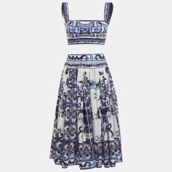 Pre Owned Dolce & Gabbana Blue Majolica Print Poplin Set M