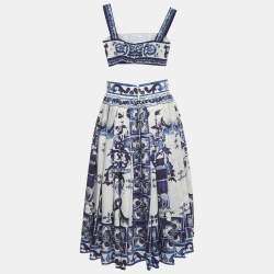 Pre Owned Dolce & Gabbana Blue Majolica Print Poplin Set M