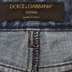 مملوكة مسبقًا بنطلون جينز دولتشي آند غابانا دينم ممزق أزرق بتفاصيل كريستال مقاس صغير - خصر 28 إنش