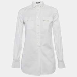 Pre Owned بلوزة دولتشي أند غابانا قطن أبيض بحافة نصف مفتوحة مقاس صغير - سمول