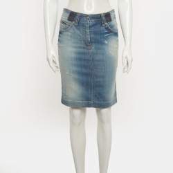 Pre Owned Dolce & Gabbana Blue Faded Denim Pencil Skirt S