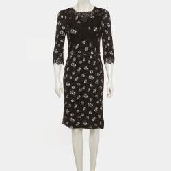 Pre Owned Dolce & Gabbana Black Floral Print Crepe Mini Dress M