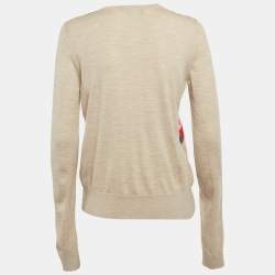 Pre Owned Dolce & Gabbana Beige Floral Print Silk and Knit Cardigan M