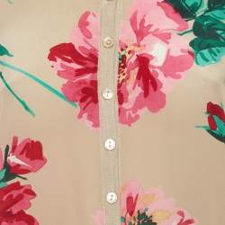 Pre Owned Dolce & Gabbana Beige Floral Print Silk and Knit Cardigan M