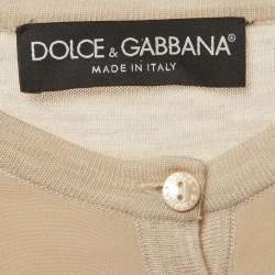 Pre Owned Dolce & Gabbana Beige Floral Print Silk and Knit Cardigan M