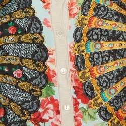 Pre Owned كارديغان دولتشي آند غابانا تريكو حرير مطبوع مقاس متوسط - ميديم