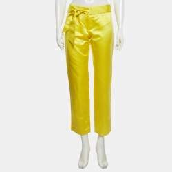 مملوكة مسبقًا Dolce & Gabbana Yellow Satin Belted Trousers M