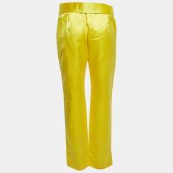 مملوكة مسبقًا Dolce & Gabbana Yellow Satin Belted Trousers M