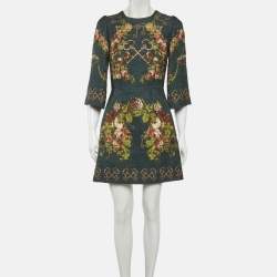 Pre Owned فستان دولتشي أند غابانا قصير جاكار طباعة زهور زجاجة خضراء مقاس صغير