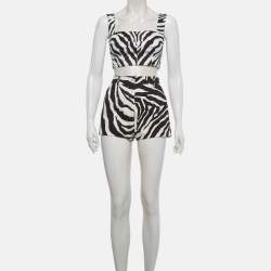 Pre Owned طقم توب قصير و شورت بطبعة حمار وحشي أحادية اللون دولتشي آند غابانا مقاس صغير