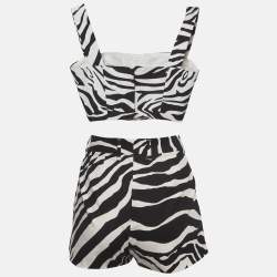 Pre Owned طقم توب قصير و شورت بطبعة حمار وحشي أحادية اللون دولتشي آند غابانا مقاس صغير