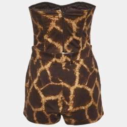Pre Owned Dolce & Gabbana Brown Giraffe Print Twill Bustier and Shorts Suit S